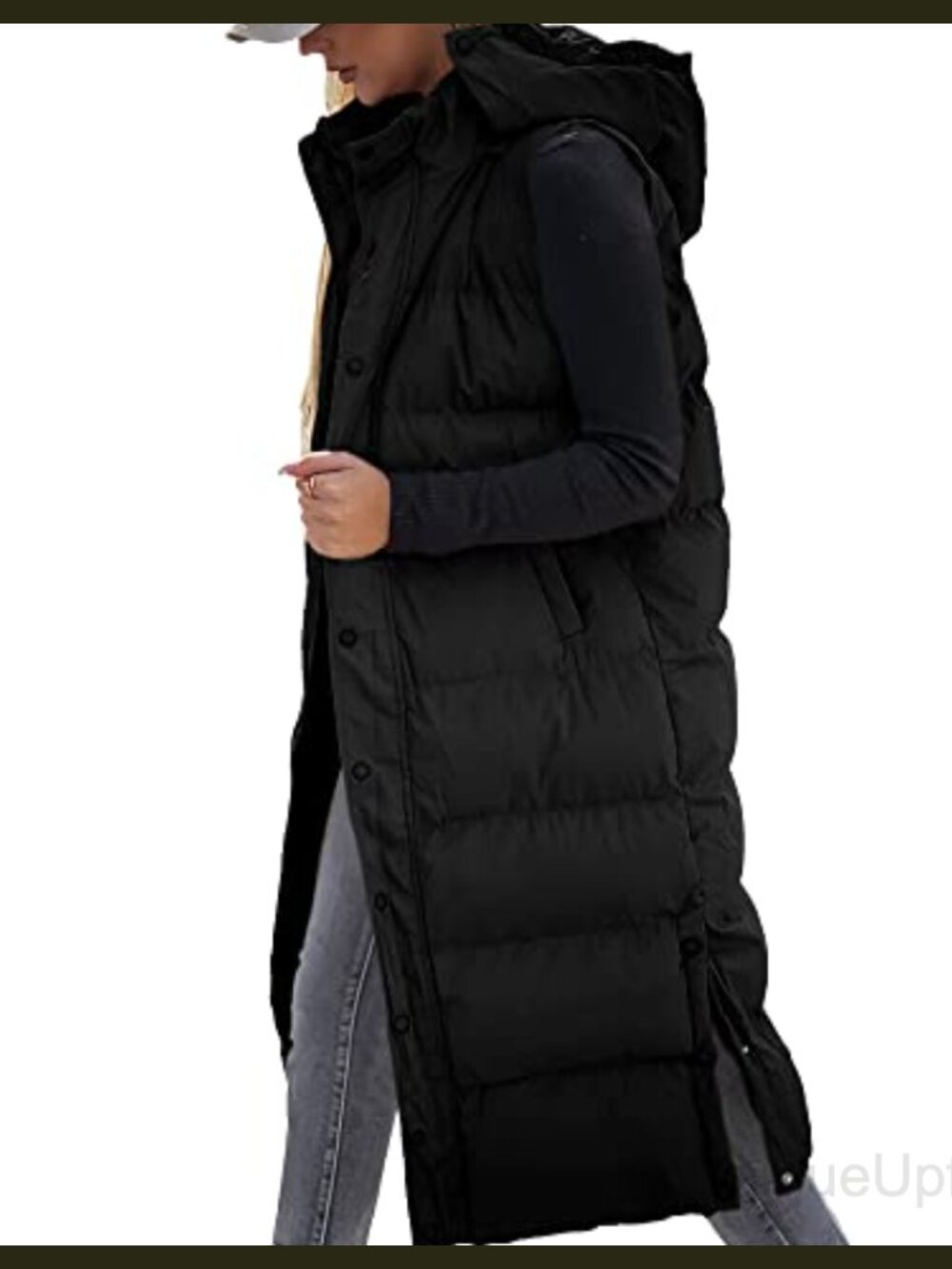 Womens Long Puffer Vest Hooded Sleeveless Quilted Warm Zip Up Padded Outerwear